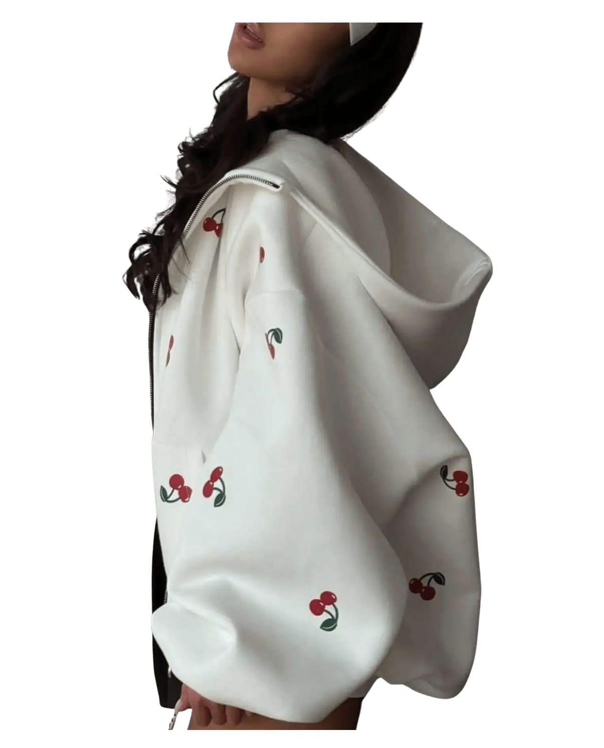 Seralvia Lotte - Dames Hoodie Oversized, Roze zip Trui met Rits & Kersenprint