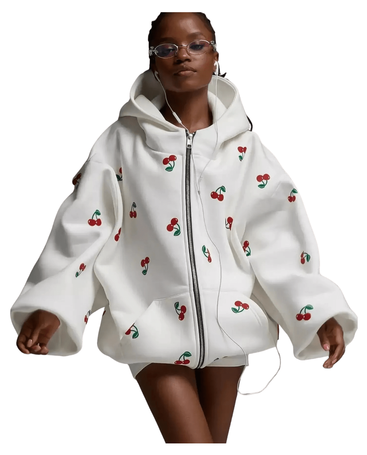 Seralvia Lotte - Dames Hoodie Oversized, Roze zip Trui met Rits & Kersenprint